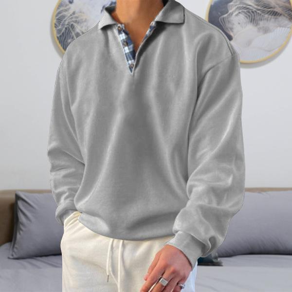 Men Fall Spring Sweatshirt Loose Lapel Solid Color Long Sleeve Pullover Buttons Casual Plus Size Mid Length Men Shirt Top