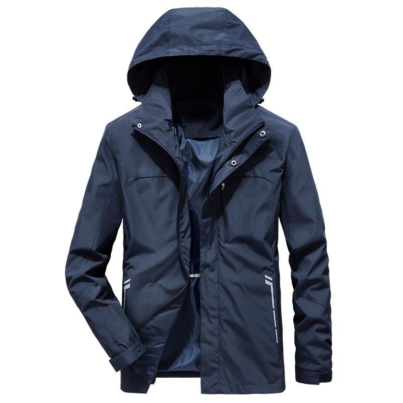 

Однослойная тонкая мужская куртка большого размера с капюшоном, цветная блокирующая куртка XXXXL синий