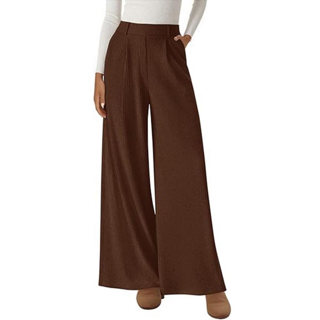 Fashion Women's Ribbed Casual Wide Leg Loose Straight Pants Elastic Waist Women's Trousers