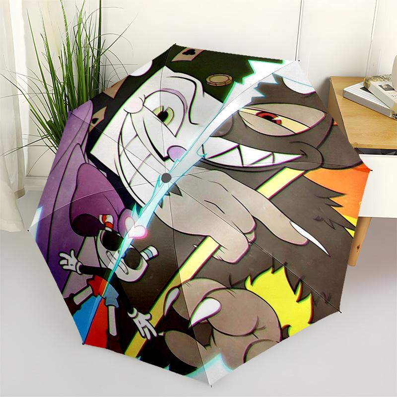1pc Cuphead & Mugman Outdoor Umbrella - Automatic Opening/Closing, Portable 3-Fold Design, 8-Bone Iron Frame - Perfect Gift for Fans, Travelers, Daily
