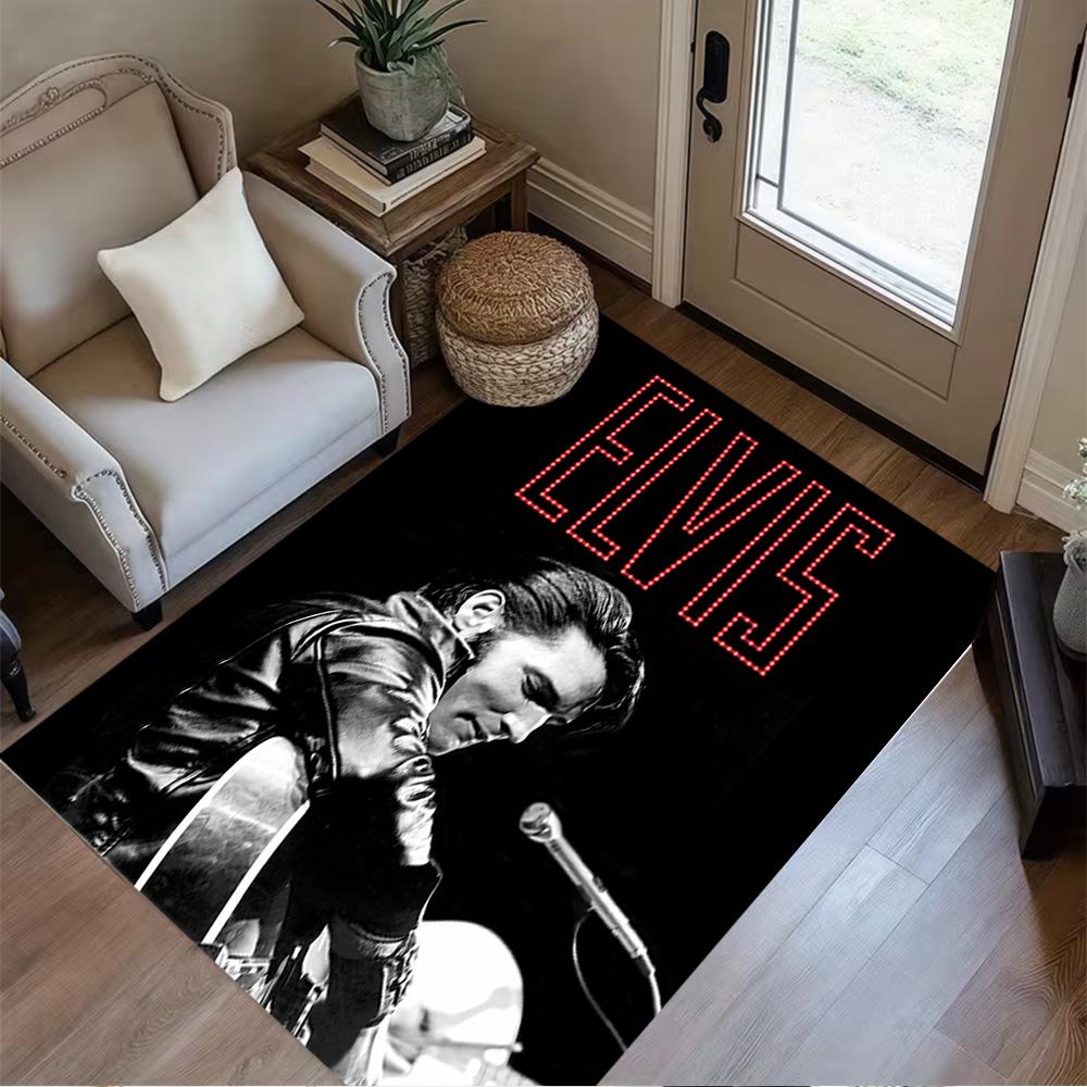 Tapis de sol Iconique d'Elvis Presley Parfait pour Bureau Salles de jeux Salle à manger Entrée Tapis Antidérapant Décor de Bureau Anime Cadeau de Fête de Mariage