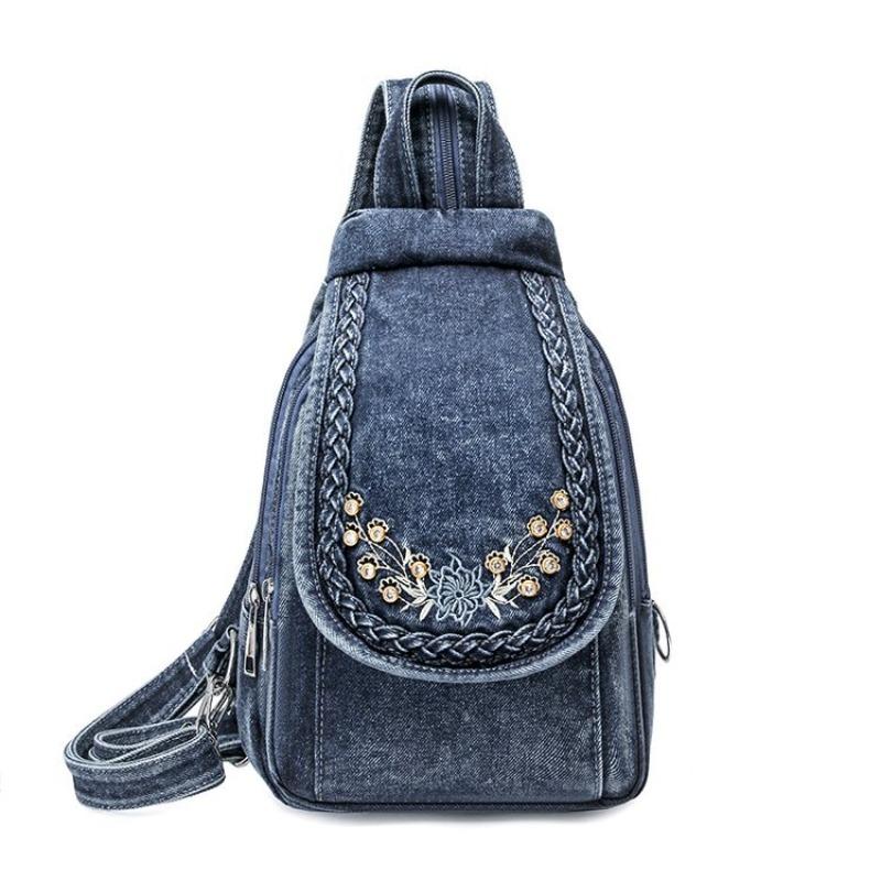 Simple Washed Denim Multi-functional Backpack, New Travel and Leisure Oblique Span Bag