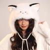 Women Hat Knitted Windproof Warm Winter Lei Feng Hat Cartoon Cat Shape Elastic Solid Color Thermal Cap