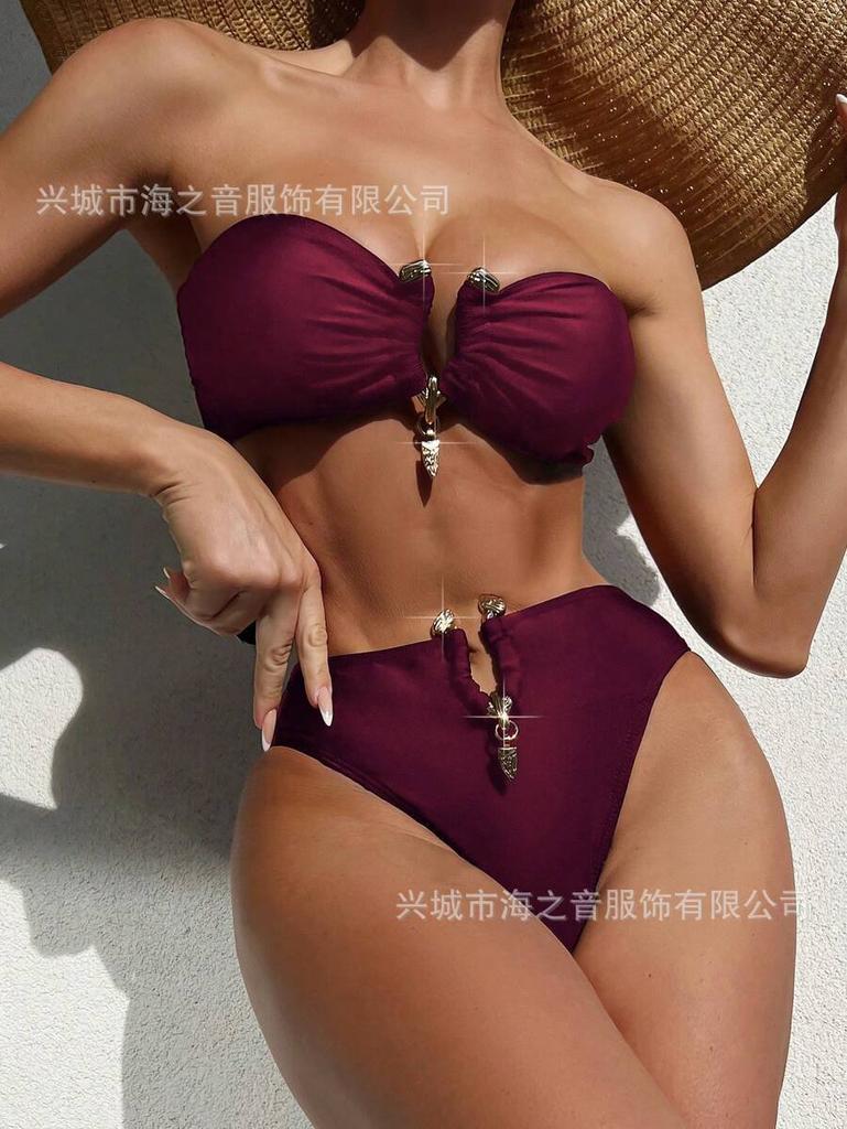 New Solid Color Tube Top Bikini European And American Sexy Split Suit Swimsuit Women'S Bikini Swimsuit