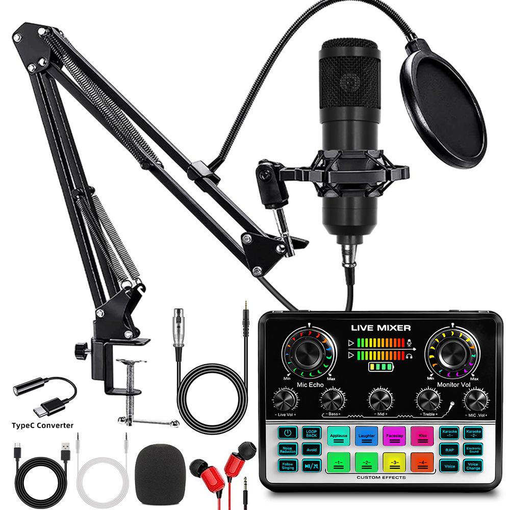 Custom Condenser Microphone & Sound Card Set for Podcasts, Live Broadcasts & Computer Use (v8)