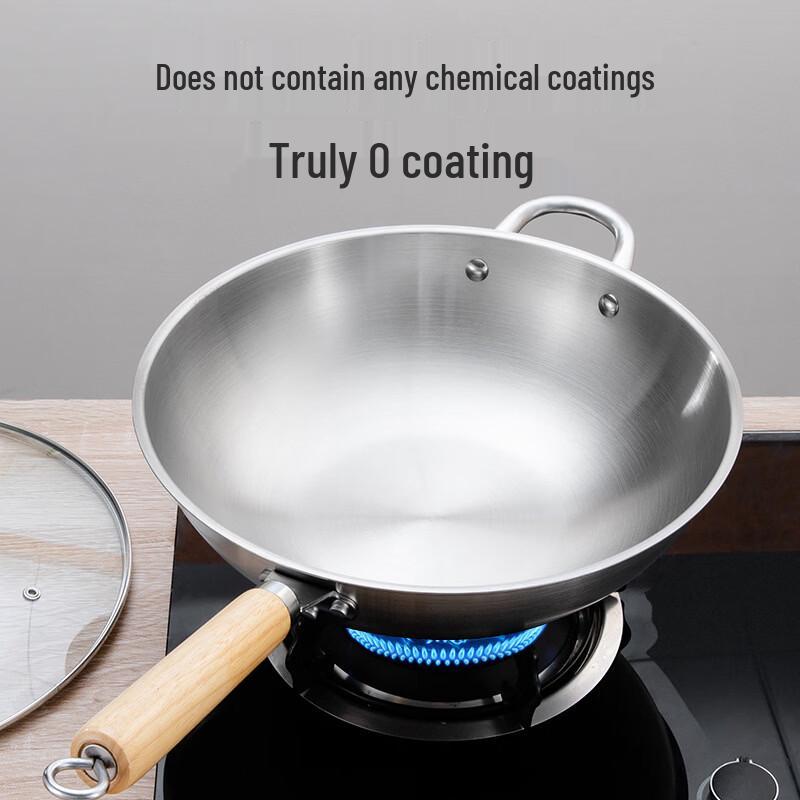 Zijin He's Stainless Steel Flat Bottom Wok with Standable Glass Lid