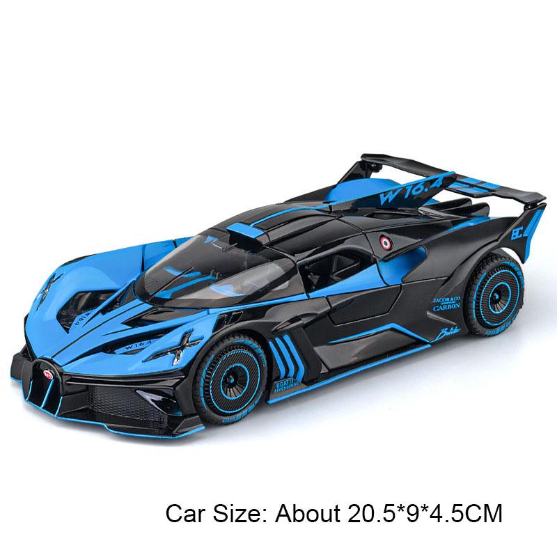1:24 Scale Tourbillon Bolide Car Model Toy Sound Light Pull Back Doors Opened Sports Cars Spray Miniature Models Collection Gift