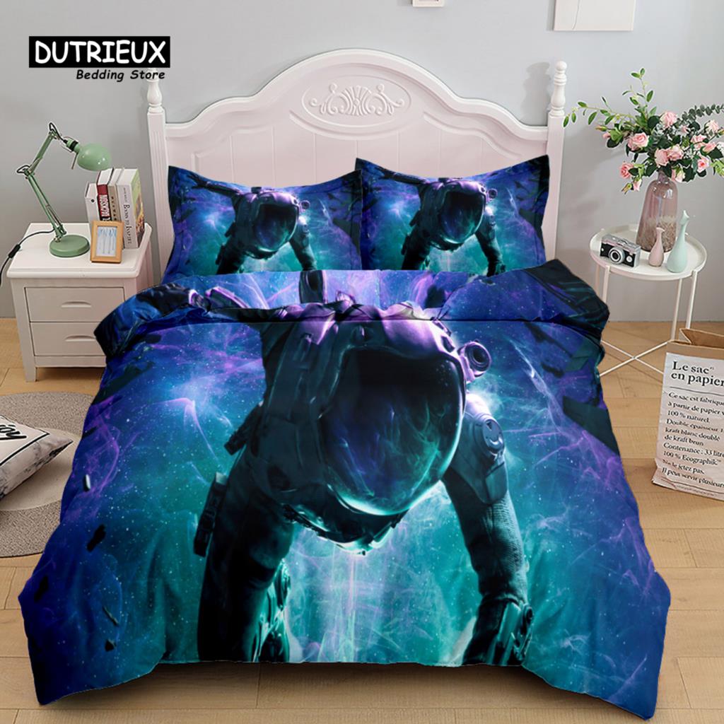 Space Astonaut Scifi Duvet Cover Set, Fashion Bedding Set, Soft Comfortable Breathable Duvet Cover, For Bedroom Guest Room Decor