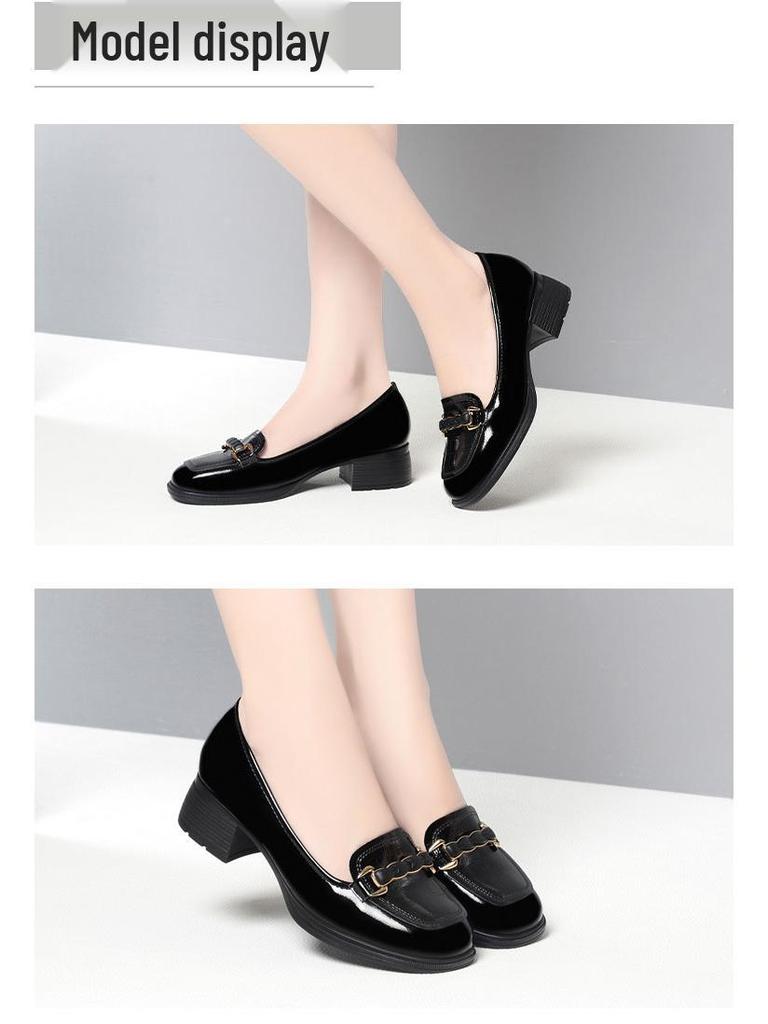 Damskie wsuwane płaskie buty na grubym obcasie - Kwadratowy nosek, Niskie wycięcie, Oddychające, Super miękka podeszwa, Wygodne