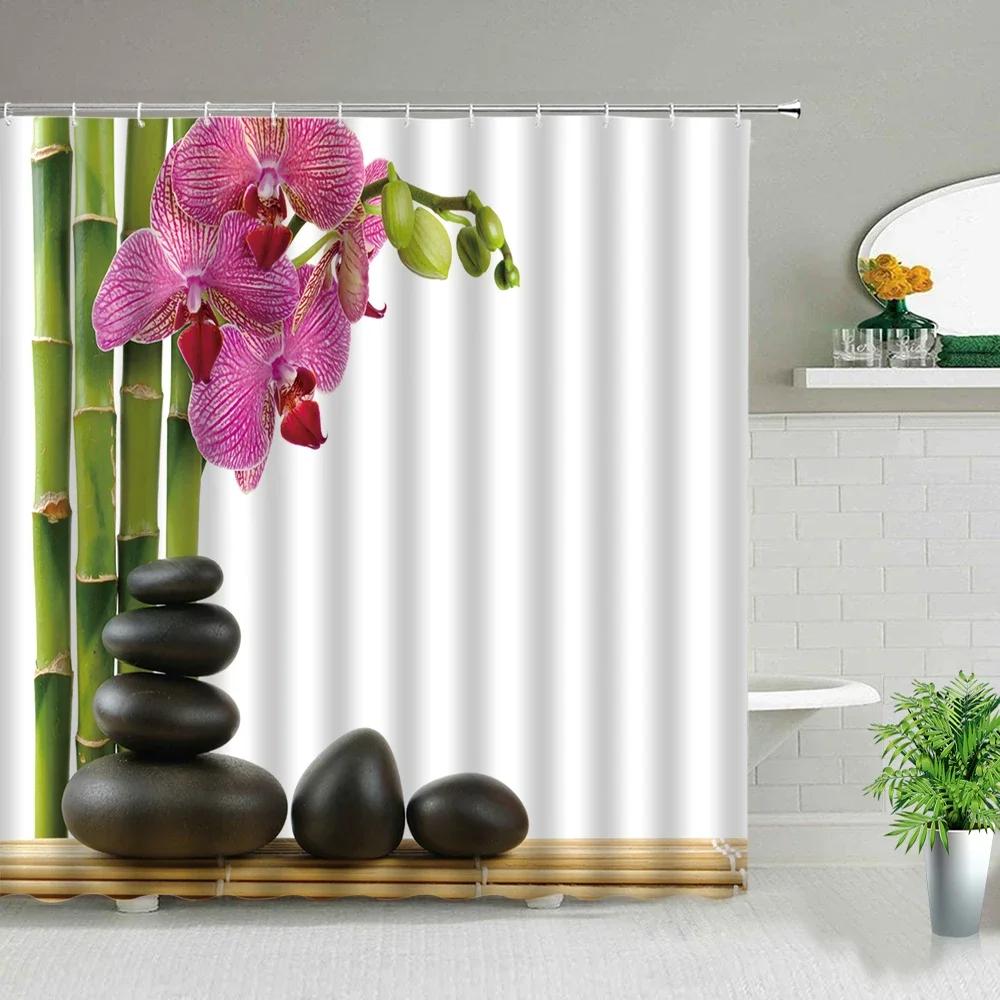 Modern Green Natural Bamboo Series Shower Curtain Set Waterproof Home Bathroom Decor Curtains With Hook Popular Bath Accessori