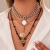 Punk Geometry Alloy Pendant Necklace For Women With Multilayer Chain