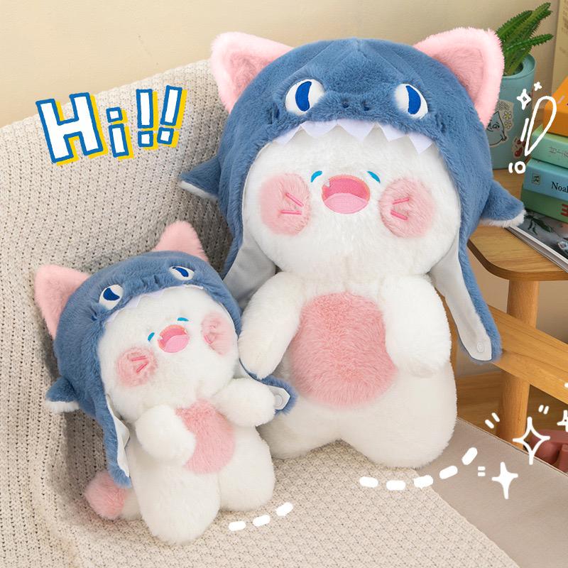 Kawaii Shark Cat Plush Toy Pretty Stuffed Animals Soft Doll Detachable Hat Girls' Toys for Children Funny Gifts Room Decor Gifts