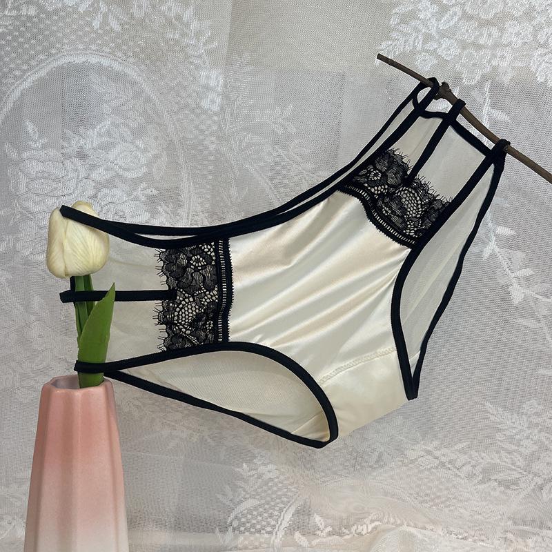 Sexy Damen-Slip aus Satin mit Spitze – atmungsaktiv, bequem, nahtlos, dünn, mit Schritt aus reiner Baumwolle