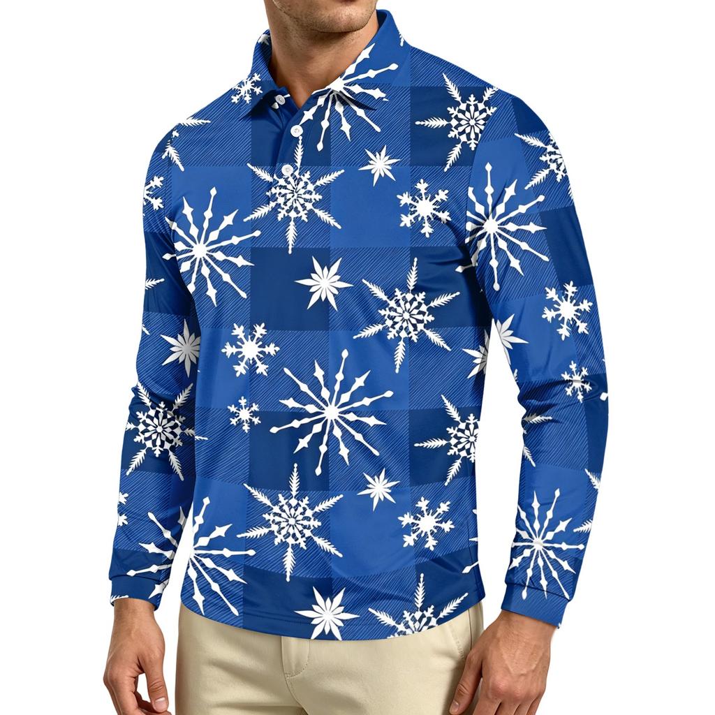 Men's Casual Long Sleeve Neck T-Shirt with Christmas Print for Holiday Party