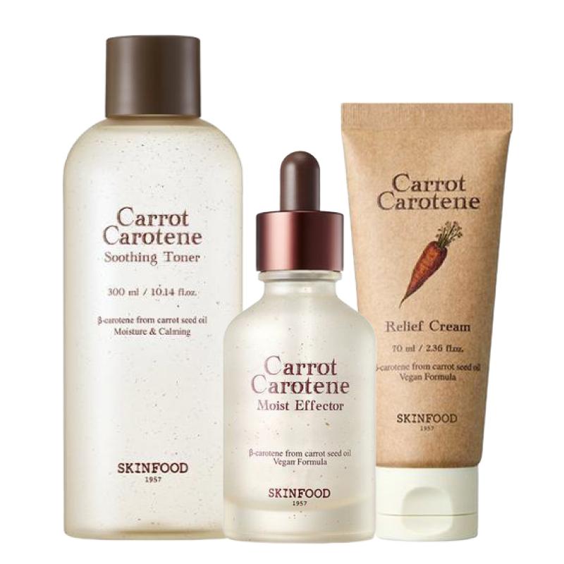 SKINFOOD Carrot Carotene 3-Step Set (Soothing Toner 300ml + Moist Effector 52ml + Relief Cream 70ml) Calming & Barrier Care