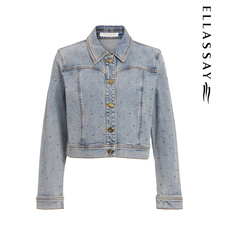 ELLASSAY Women's Rhinestone Retro Denim Jacket
