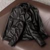Hübsche, schlichte Lederjacke aus reiner erster Schicht Schaffelllederjacke für Herren, kurze, lässige Stehkragenjacke
