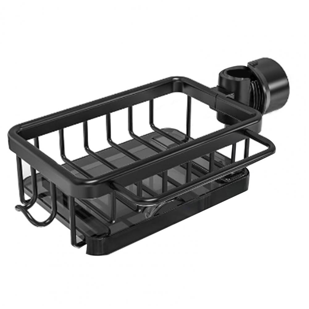 

Faucet Drain Rack Kitchen Sink Organizer with Strong Load-bearing Hook Drain Rack for Sponge Holder Space-saving Durable Design чорний