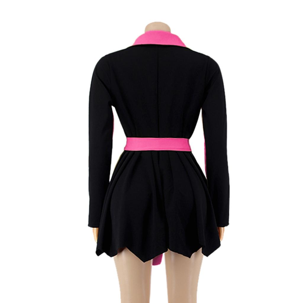 Mode Frauen verdickt Patchwork Langarm Bandage großen Revers Mantel Kleid