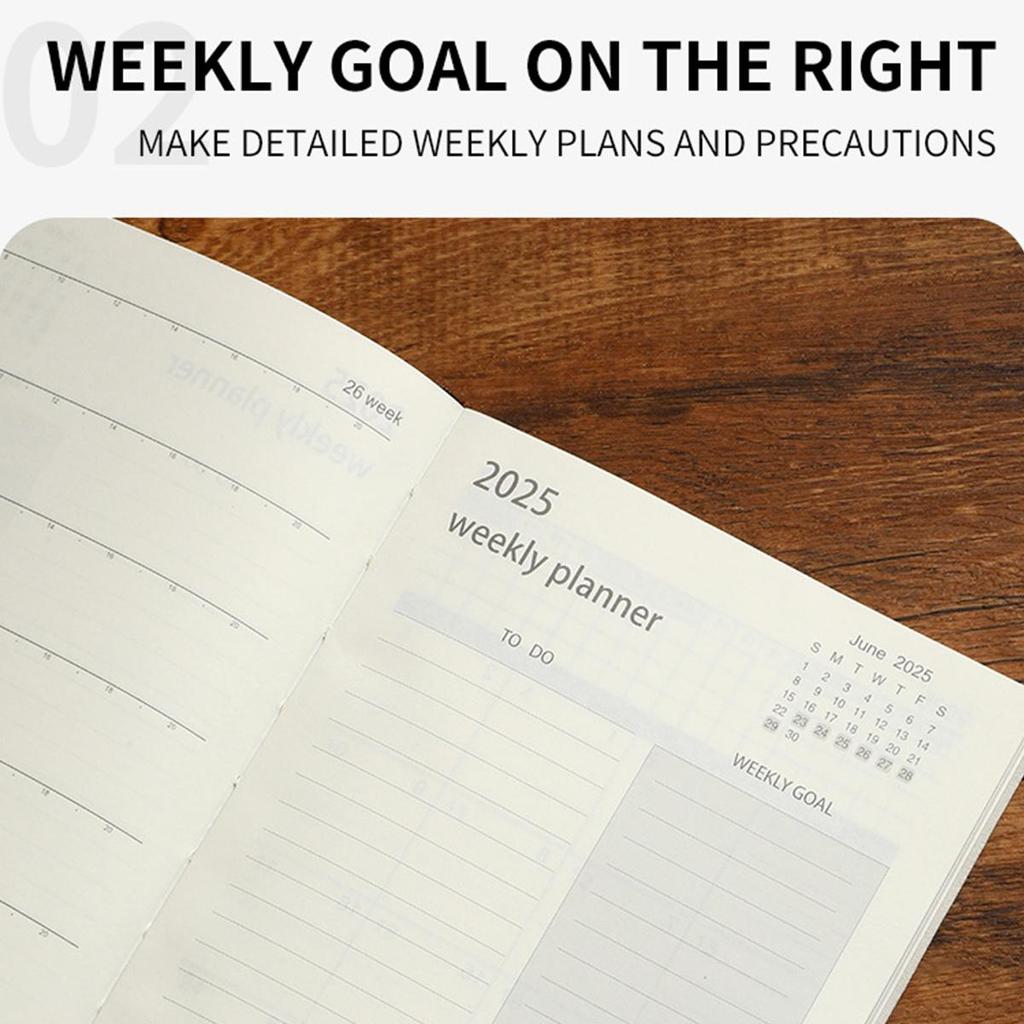 Full English pages, 2025 calendar, A5 thickened leather student time planner, business notepad, 365-day daily planner, memo, notebook