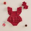 Baby Girl Overalls Romper Christmas Tree/Santa Embroidered Sleeveless Square Neck Corduroy Jumpsuits Headband