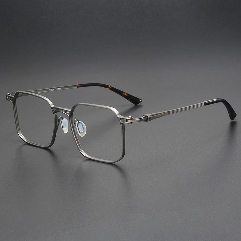 Yuanzaki Pure Titanium Retro Square Eyeglasses - Handmade Prescription Frames