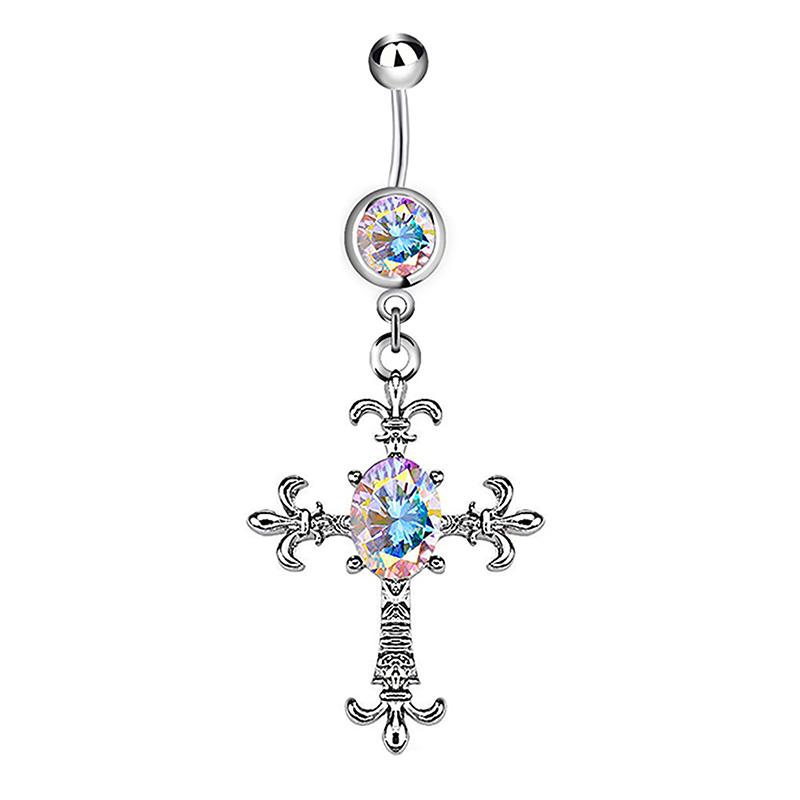 Hängande navelpiercing i rostfritt stål med kors Punk Cool Navelnagel För Kvinnor Kroppspiercingsmycken