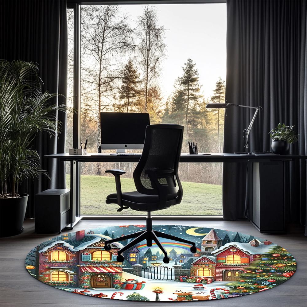 Christmas Street Printed Round Rug Carpet Chair Rug Area Rug Entryway Doormats,for Office Chair Living Room Bedroom Kitchen Room.