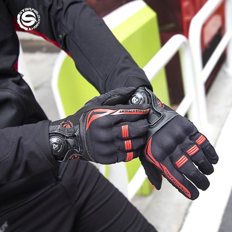 SFK New Motorcycle Gloves Full Finger Summer Mesh Breathable Knob Adjust Riding Protection Non-slip Wear-resistant Touch Screen