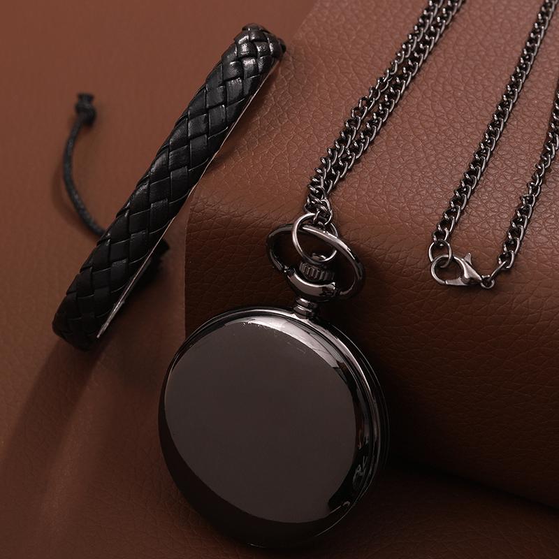 

2 шт./комплект, мужские карманные часы, мужские ретро черные кварцевые карманные часы и 1 шт. модный аналоговый браслет из искусственной кожи, идеальный выбор для подарков мужчинам