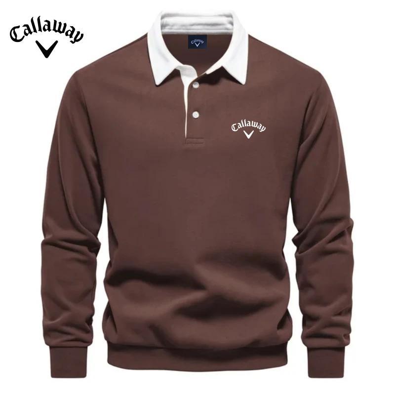 Callaway Men's Embroidered Pure Cotton Long Sleeved Polo Shirt for Autumn and Winter, New Fashionable and Casual Multifunctional Top