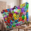Geometry Dash Personalized Flannel Blanket, Custom Printed Text Name, Warm Soft Blanket For Couch Bed