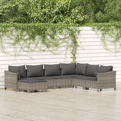 Vidaxl 7-Cz. Garten-Sitzgruppe, Kissen, Grau, Rattan PE