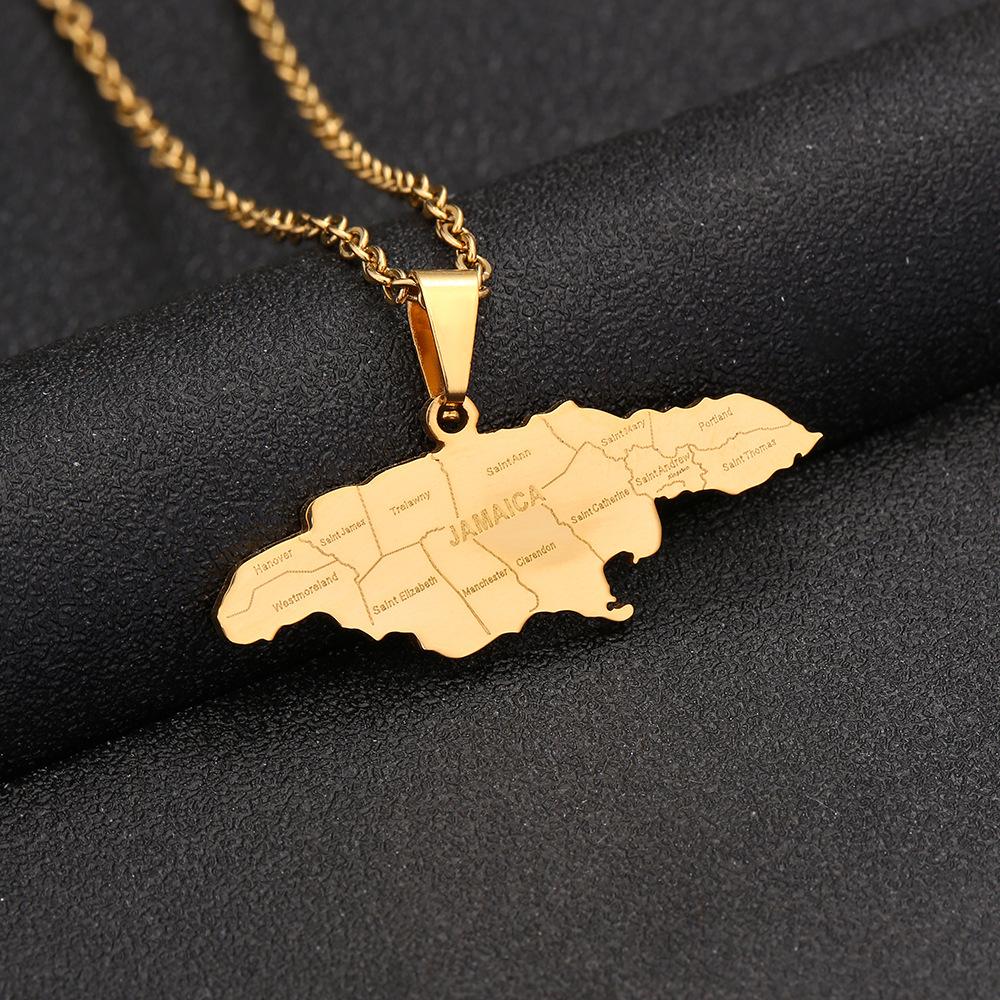 Stainless Steel Jamaica Map With City Necklace Famous Clan Style Titanium Steel Pendant stainless steel necklace&18inches