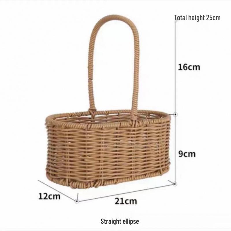 Pastoral-Style Handwoven Rattan Flower Basket - Small Decorative Green Plant Basket