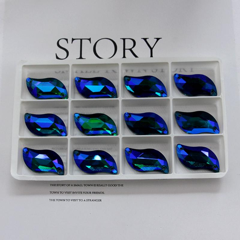 All Size All Color Ab S Shape Sew On Rhinestone Leaf Glass Crystal Sewing Flatback 2 Holes 6*12 10*20 14*30 for Dress Decoration