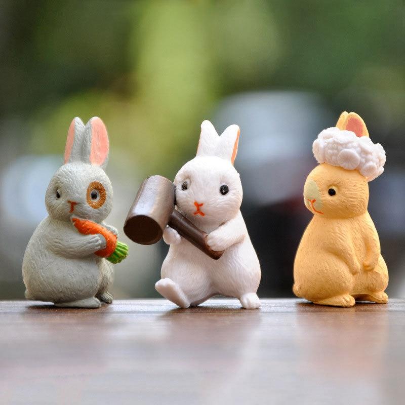 12pcs Miniature Rabbit Figurines Easter Bunny Ornaments Animal Sculpture Craft