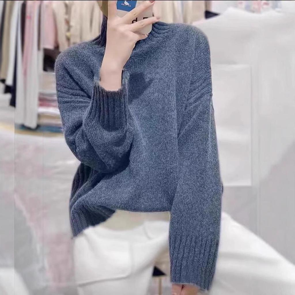 2024 Women's French High Neck Pure Wool Sweater - Autumn/Winter Loose Fit Pullover
