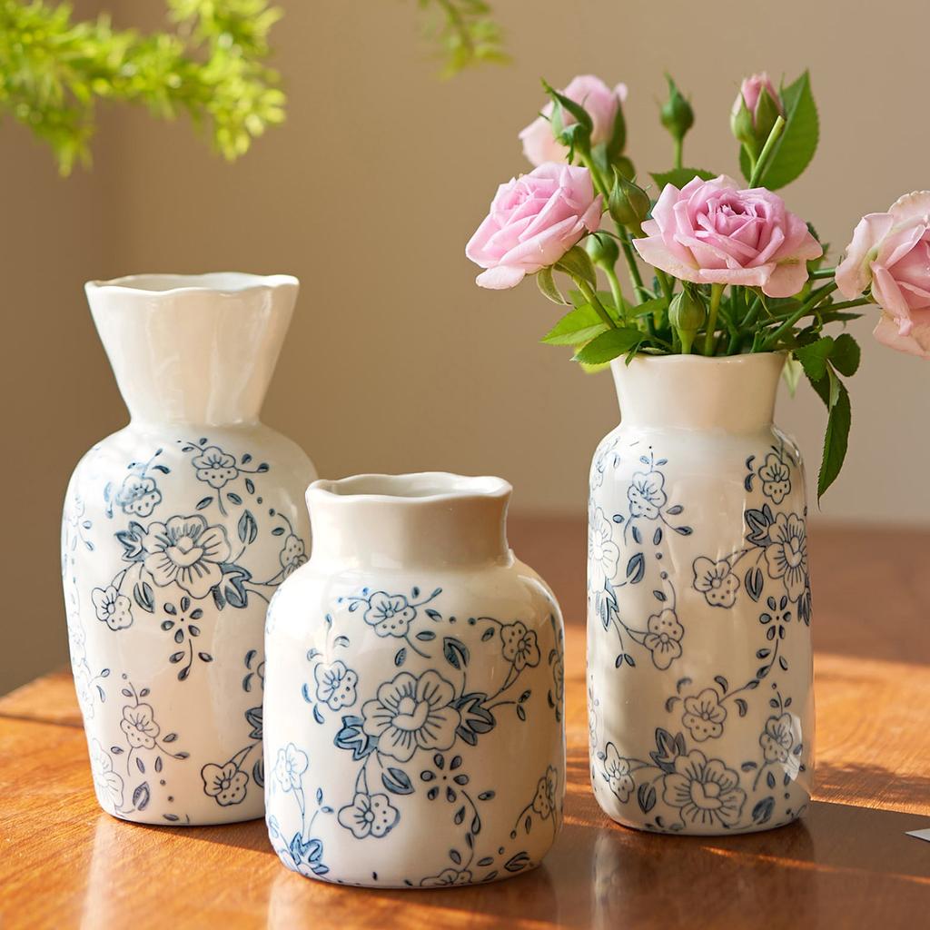 Vintage Crackle Glaze Ceramic Vase Floral Pattern Pot for Hydroponics Cut Flowers Garden Home Decor Rustic Festival Gifts