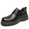 Derby shoes men's 2025 autumn and winter new leather formal business shoes men's platform height increase black versatile wedding leather shoes