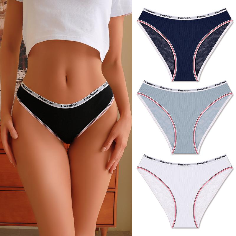 

3 шт./компл. женские хлопковые кружевные трусики с V-образным вырезом, сексуальные спортивные трусы с низкой талией, размеры S-XL, удобное нижнее белье, женские мягкие цветные трусы S&3pcs