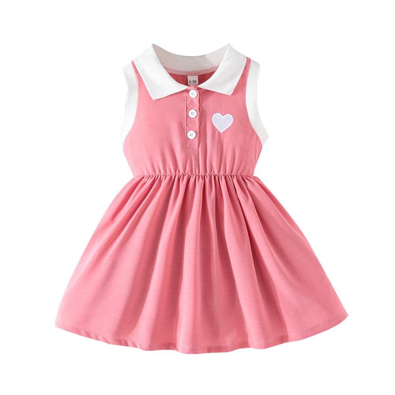 

Toddler Baby Girls Sleeveless Dress Lapel Pleated Dress 9-12M