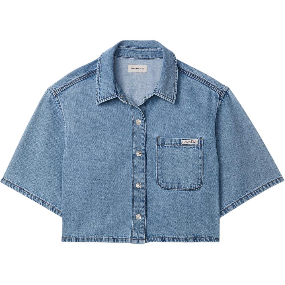 Calvin Klein Loose Fit Lapel Single Breasted Short Sleeve Denim Jacket Women jackets 47F498G-21E XS