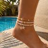 Multilayer Beaded Starfish Shell Ankle Chain Adjustable Beach Foot Jewelry  Women