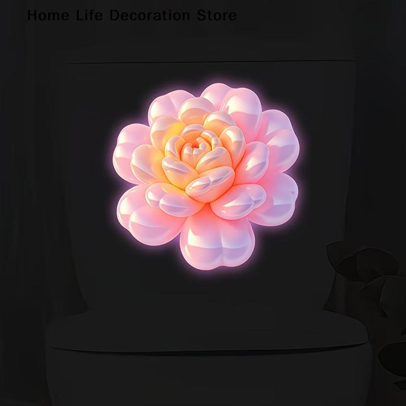 Glow-in-the-Dark Floral Toilet Sticker Toilet Lid Decoration Self-Adhesive Removable Wall Decals Luminous Car Sticker Home Decor
