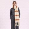 Long Stripe Wool Scarf Plush Women Cape Elegant Warm Wraps  Autumn