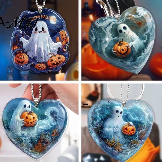 Clear Acrylic Holiday Ornaments Halloween Ghost Keychain, Spooky Pumpkin Keyring Pendant, Keychain Party Favors Cute Heart Bag Charm for Backpacks,