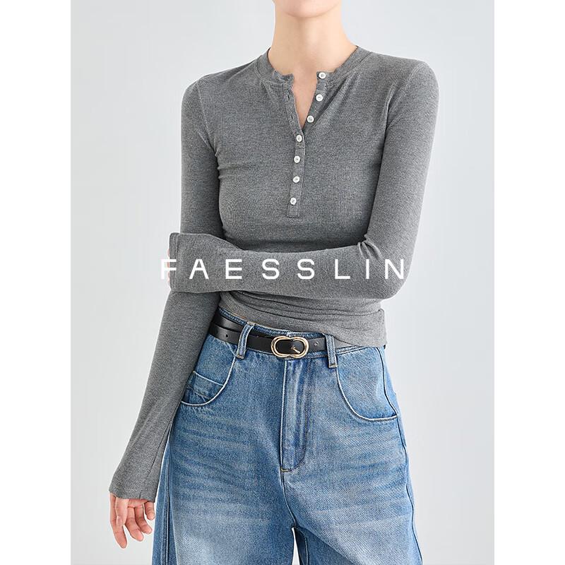 FAESSLIN Облегающий трикотажный базовый топ Хенли M