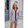2026 Spring/Summer New V-neck Contrast Color Short Sleeve Loose T-shirt Women's Casual Top