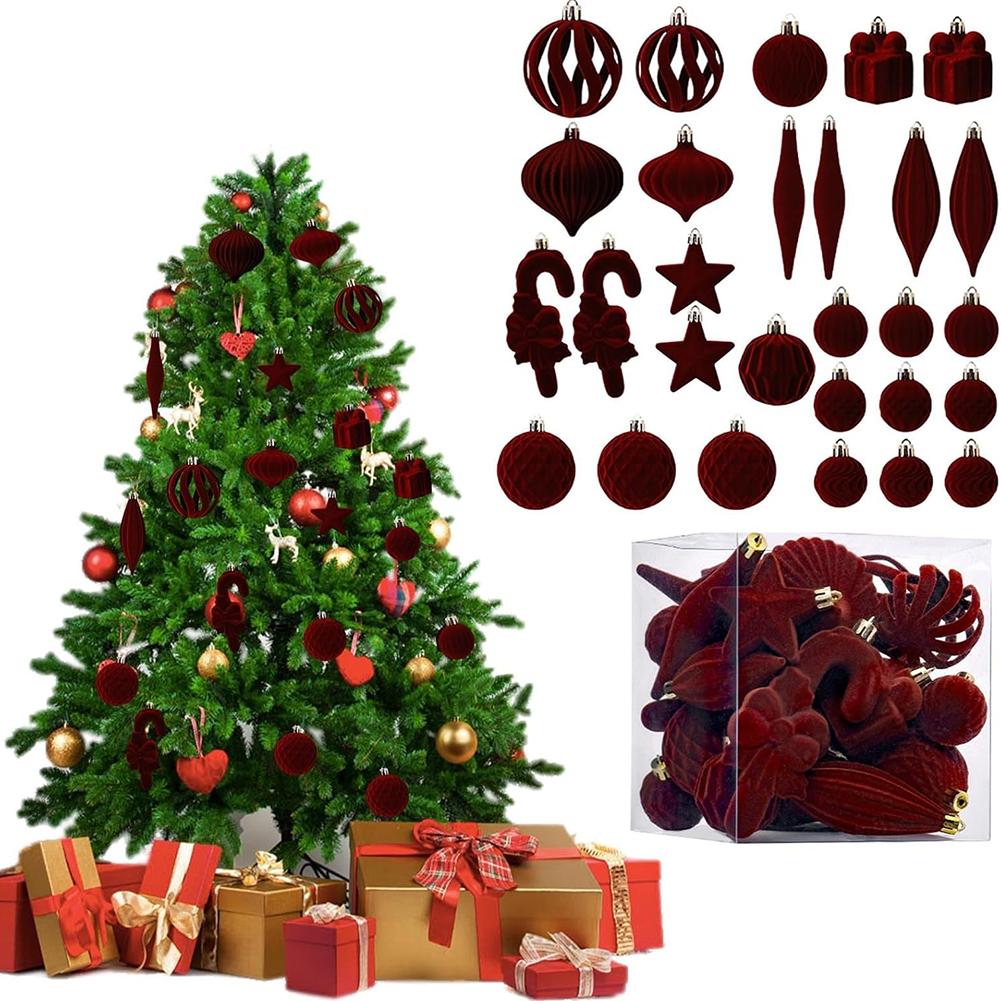 Velvet Christmas Ornaments Set 28 Pcs - Festive Holiday Decor With Assorted Styles For Tree, Table Centerpiece And Home Display